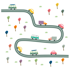 assortment of cars, vans, trucks on a road