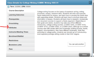 screenshot of course guide with red arrow pointing to the Attributes link
