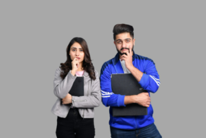 two students in thinking poses