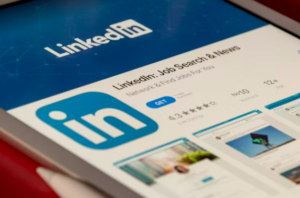 LinkedIn logo on a tablet screen