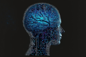 silhouette of a head with computer linkages inside