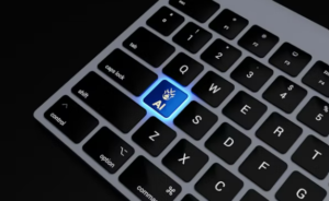 computer keyboard with blue key that says "AI"