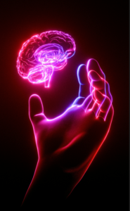 outline of a hand and a brain